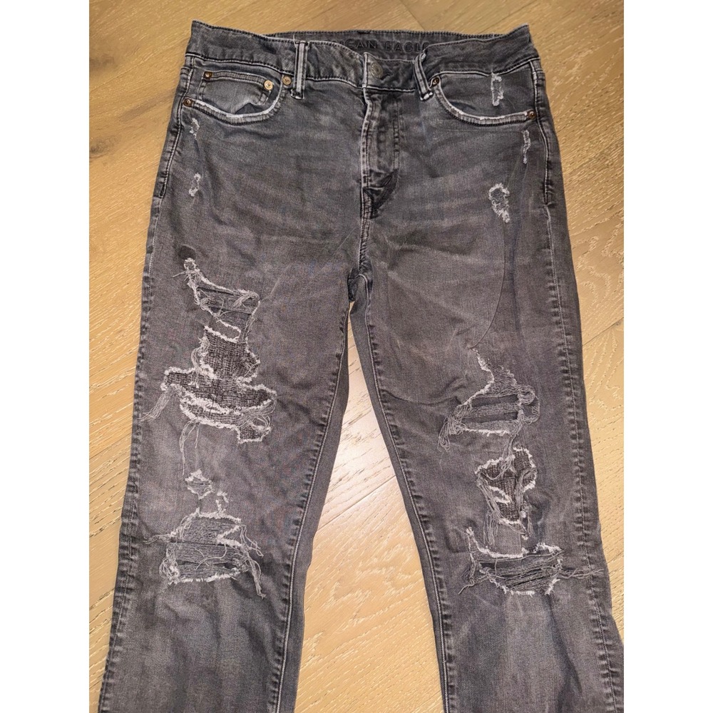 American Eagle Next Level Flex‎ Slim Distressed Black Jeans 32x34 Ripped Denim - Picture 5 of 6